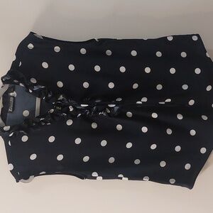 EUC 7th Ave Design Studio sheer black polka dot sleeves blouse. Ruffle collar S